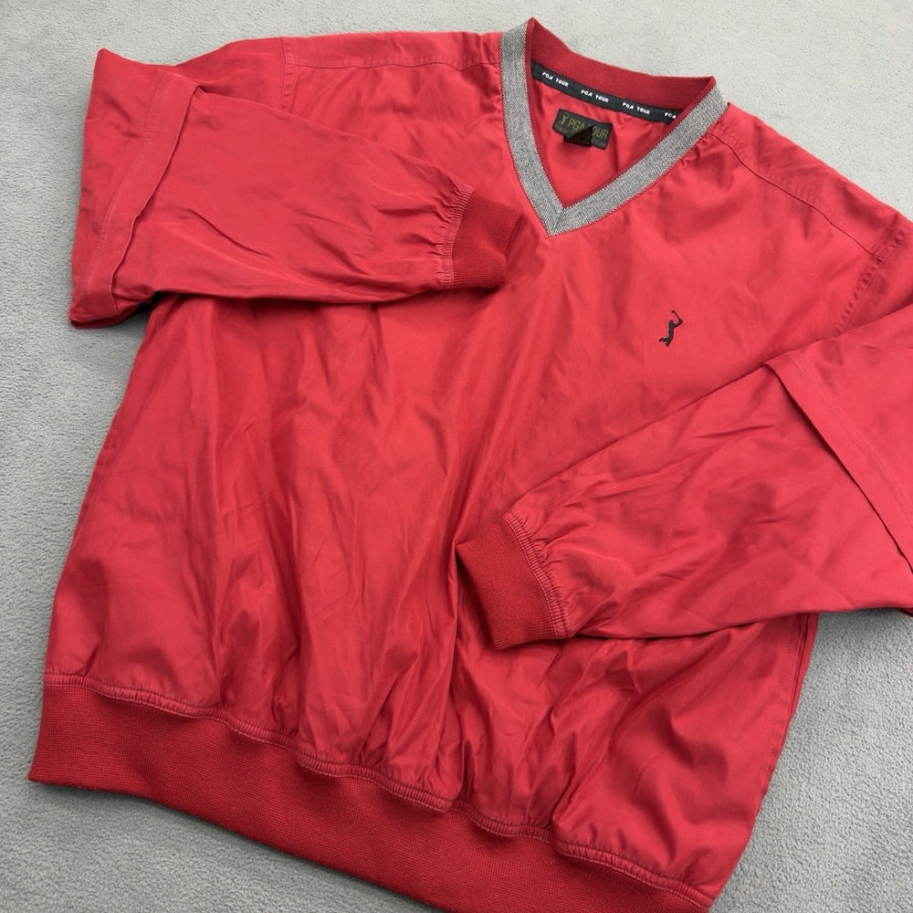 Vintage PGA Tour Signature Golf Jacket Mens XL Red Windbreaker Pullover Zip Off
